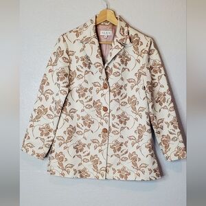 ALEX NEW YORK Cream Cognac Embroidered Satin  Cotton Blazer Jacket Size 6